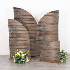 4 Brown Fitted Spandex Wood Print Half Moon Arch Backdrop STAND COVERS Set Party