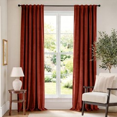 Blackout Rust Red Velvet Curtains Rod Pocket 52×120 Inch 2 Panels | Soft Ve