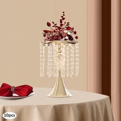 10 Pack Gold Tabletop Flower Stands 26 cm Crystal-Style Acrylic Iron