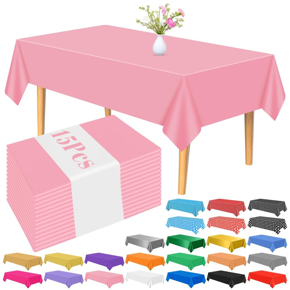 Plastic Tablecloth 15 Pack 54×108 Pink Waterproof Spillproof Birthday Shower Dec