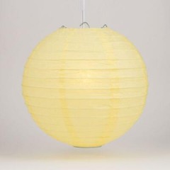 (5-PACK) 8″ Lemon Yellow Chiffon Round Paper Lantern, Even Ribbing Decoration