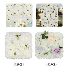3D Flower Wall Panel-12pcs Artificial Flower Wall Background Silk Rose Wedding