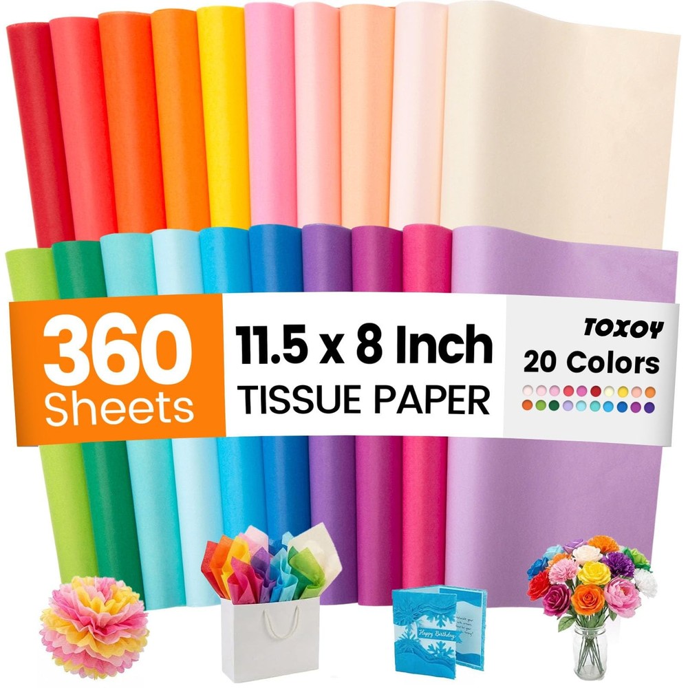 TOXOY 360 Sheets Tissue Paper Bulk, 11.5 x 8 Inch Gift medium, Multicolor