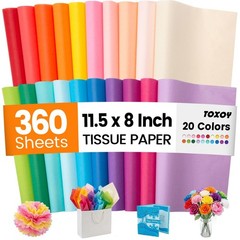 TOXOY 360 Sheets Tissue Paper Bulk, 11.5 x 8 Inch Gift medium, Multicolor