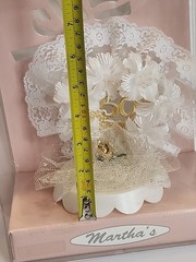 50 th Wedding Anniversary Birthday Cake Topper White Gold Lace & Flowers (RV)