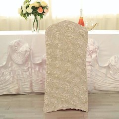 Champagne Satin Rosette SPANDEX Stretchable Banquet CHAIR COVER Wedding