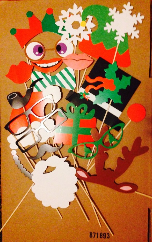 Party Props On A Stick Photo Booth Christmas, Masquerade, Santa Hat, Santa Beard