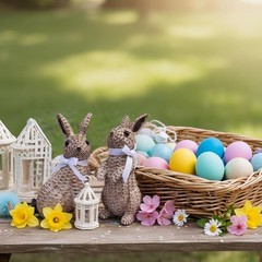 Rattan Effect Resin Easter Bunny Figurines Decor 2 PCS Wicker Looking Rabbit …