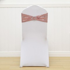 Sequin Rose Gold Chair Sashes for Wedding Decor, Glitter Rose Gold Chair Band…