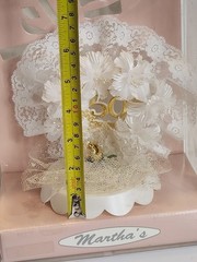 50 th Wedding Anniversary Birthday Cake Topper White Gold Lace & Flowers (RV)