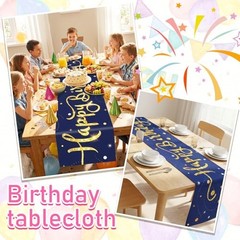 Deep Blue Gold Happy Birthday Table Runner, 72×13 in Confetti Happy Birthday