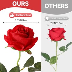 Tifuly 12 Pcs Red Roses Artificial Flowers,Realistic Long Stem Fake Silk Rose…