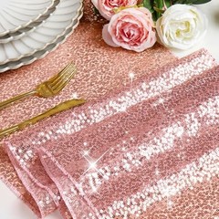 RUDONG M 1 Pack Sequin Table Runner 12 x 108 Inch, Rectangle 1pc Rose Gold