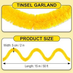 50 Feet Christmas Tinsel Garland, Metallic Foil Twist Garland Macaron Yellow