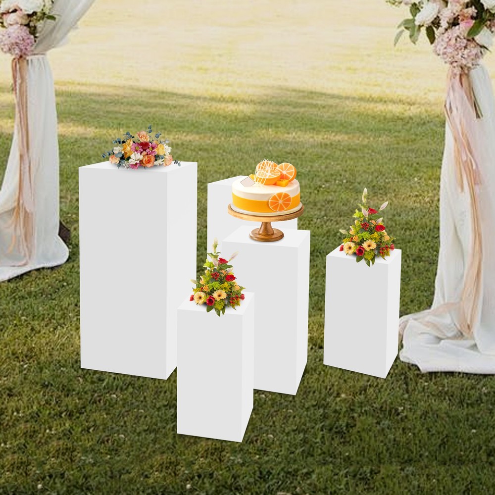 5 Pack Modern Square Cake Pedestal Stands Iron White For Cake Shops Weddings