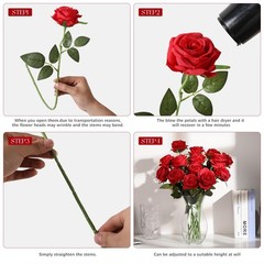 Tifuly 12 Pcs Red Roses Artificial Flowers,Realistic Long Stem Fake Silk Rose…