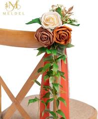 10Pcs Ivory Orange Wedding Chair Decorations Floral Swag Garland with Ribbon