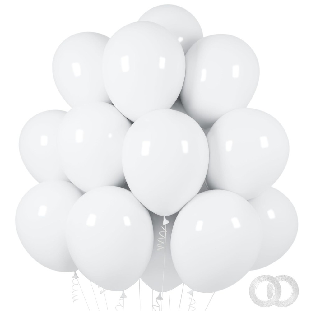 ASIYUHY White Balloons 100 Pack 12 Inch White Latex Party Balloons with 2 Rol…
