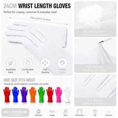 Men’s and Women’s Wrist Length Stretchy Spandex Gloves Costume Banquet White