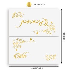 Reserved Cards Gold Foil, 20-pack Table Tent, Vip Place Card With Space To Wr…