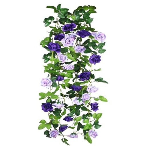 2 Pcs Artificial Rose Garland Flowers Vines Hanging Silk Rose Vine Purple