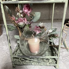 Wedding Lantern Patina Metal Cage Candle Holder w/Roses Shabby Chic Cottage