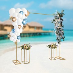 Gold Metal Wedding Balloon Stand with Flower Stands for Elegant Decor