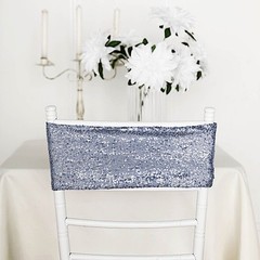 10 DUSTY BLUE Spandex Sequined CHAIR SASHES Ties Wraps Wedding Party Decorations