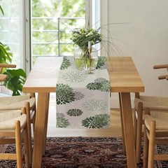 Table Runner Dahlia Pinnata Flower Beige Table 13 x 36 Inch Sage Green Grey
