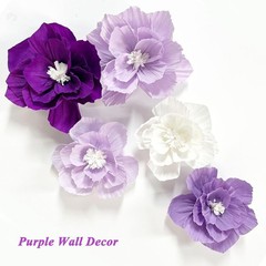 Purple Paper Flowers 3D Wall Decor Party Decorations Girls Women Elegant