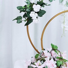2 Gold Round Standing Wreath Rings Floral Hoops Wedding Party Home Decorations