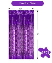 3 Pack Purple Metallic Tinsel Curtains, Tinsel Foil Curtain Foil Fringe Pre…