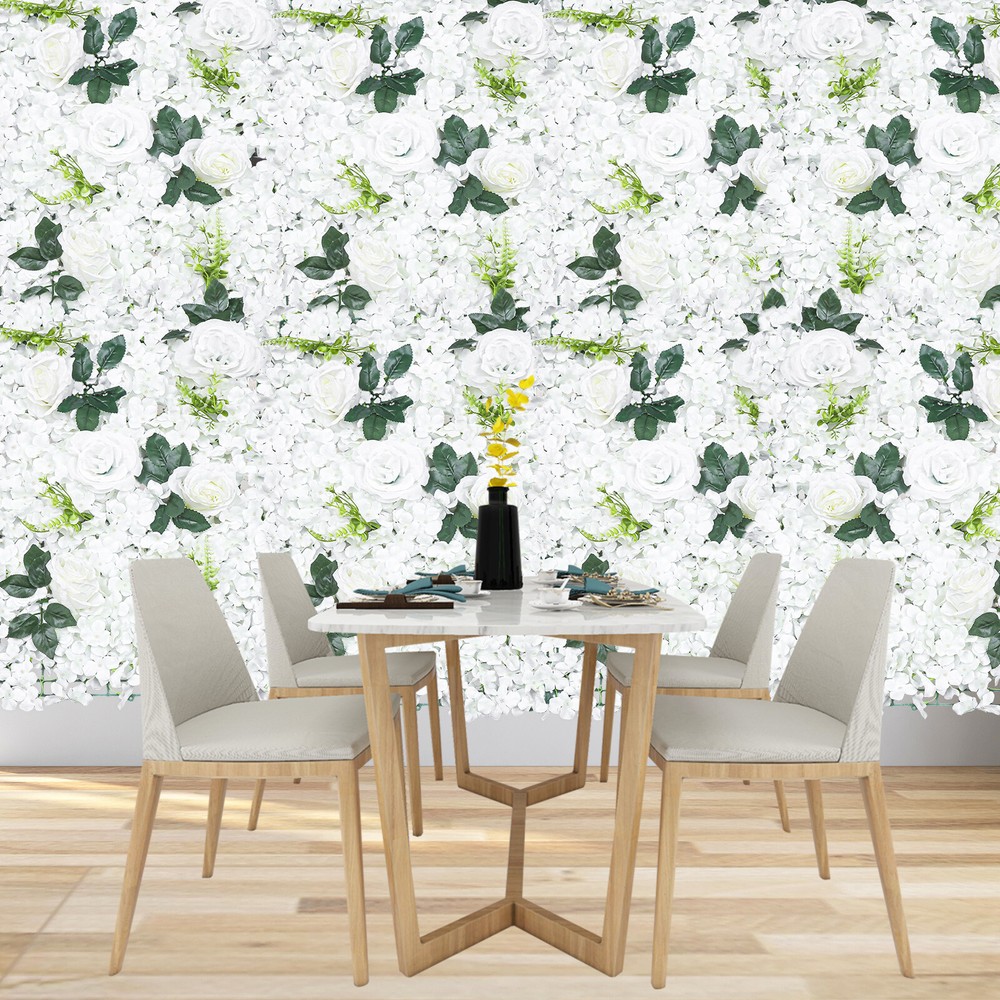 6 PCS Artificial Flower Wall Panel White Hydrangea Rose Wedding Backdrop Decor