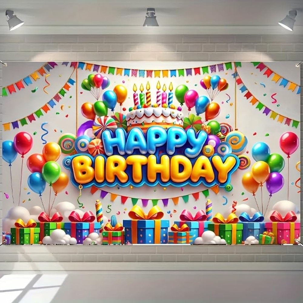 HOMETITUTE Happy Birthday Banner Colorful Balloon Banners Decoration Backdrop…