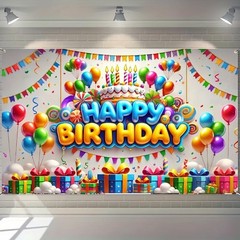 HOMETITUTE Happy Birthday Banner Colorful Balloon Banners Decoration Backdrop…