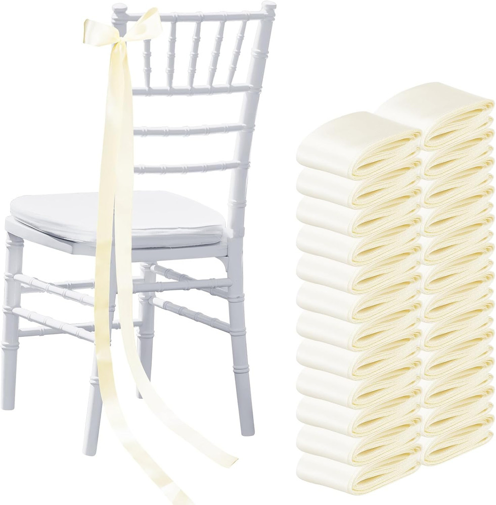 Ivory White 24 Pcs Wedding Bows Aisle Decorations Satin Bows for Chairs Decor Pe