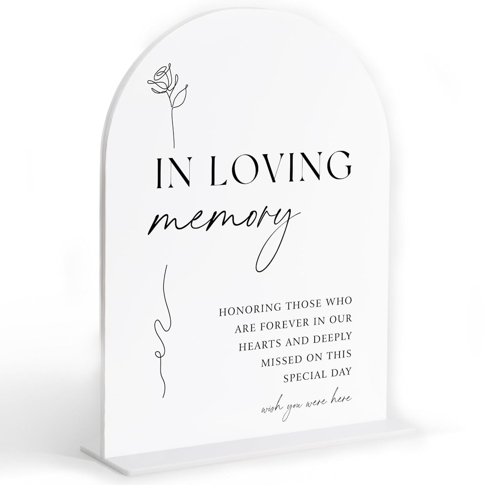 White Acrylic In Loving Memory Wedding Sign Table Centerpiece Decor