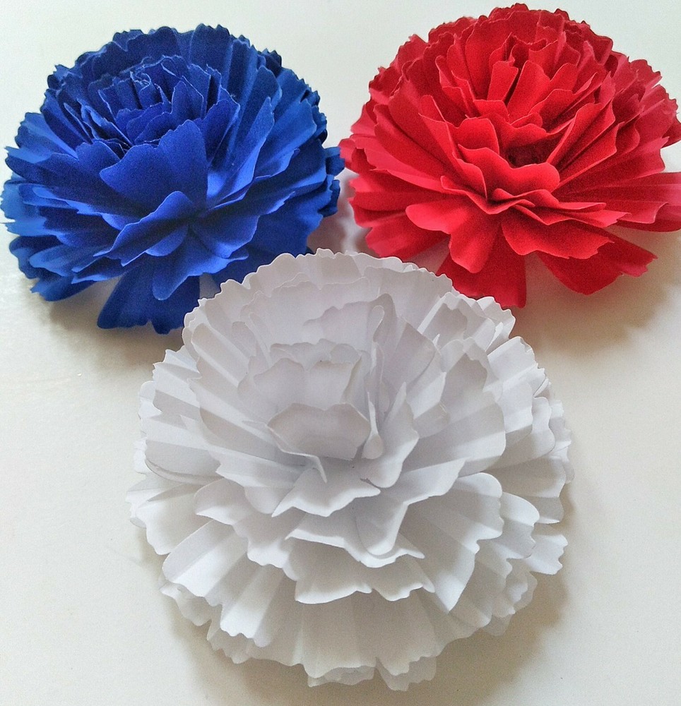 Paper Flower Handcrafted 3.5″ Red White & Blue Carnation Wedding Party Backdrop