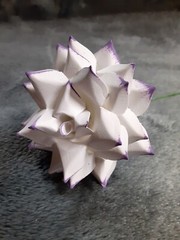 3 Handmade Paper Flowers on stems (White w/Purple tips) for Wedding, Valentine’s