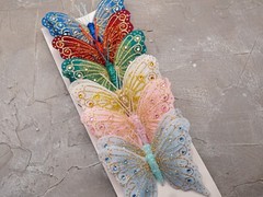 12PC 4″ Pastel + Gold Glitter Feather Butterfly Craft DIY Wedding Cake Topper