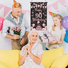 Rose Gold 90th Birthday Decorations – Door Banner, Hanging Banner & Wall Deco…