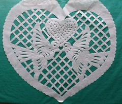 Mexican Valentine Heart Papel Picado Cutout Flags Bunting Paper Red & White