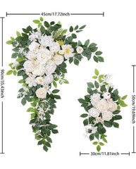 Odouzy 2 Pack Wedding Arch Flowers Artificial Floral Swag White Green Decor