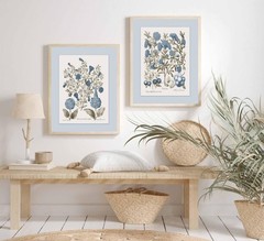 2 Pcs Hydrangea Floral Canvas Wall Art Vintage Rustic Farmhouse Sepia and Blu…