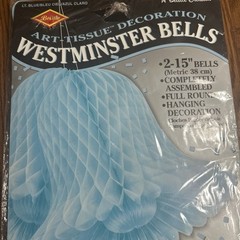 VTG 90s Beistle Westminster Wedding Bells 2 15 In Honeycomb Decor Light Blue USA