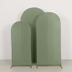 3 DUSTY SAGE GREEN Matte Fitted Spandex Round Top Arch Backdrop STAND COVERS Set