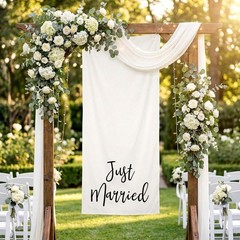 Just Married Wedding Car Banner Linen Sign Decorations 24×60 In Wedding Decor