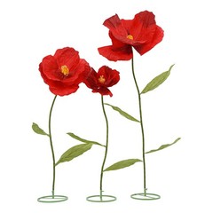 3 Pack Large Burgundy Artificial Corn Poppy Flowers, Freestanding Floral Decor