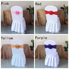 2/10pcs Spandex Stretch Sash Chair Cover Bow Ribbon Satin Flower Home Hotel