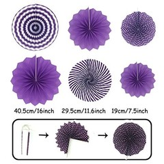 Party Decoration, 21 Pcs and Lavender Hanging Paper Fans, Pom Poms Purple